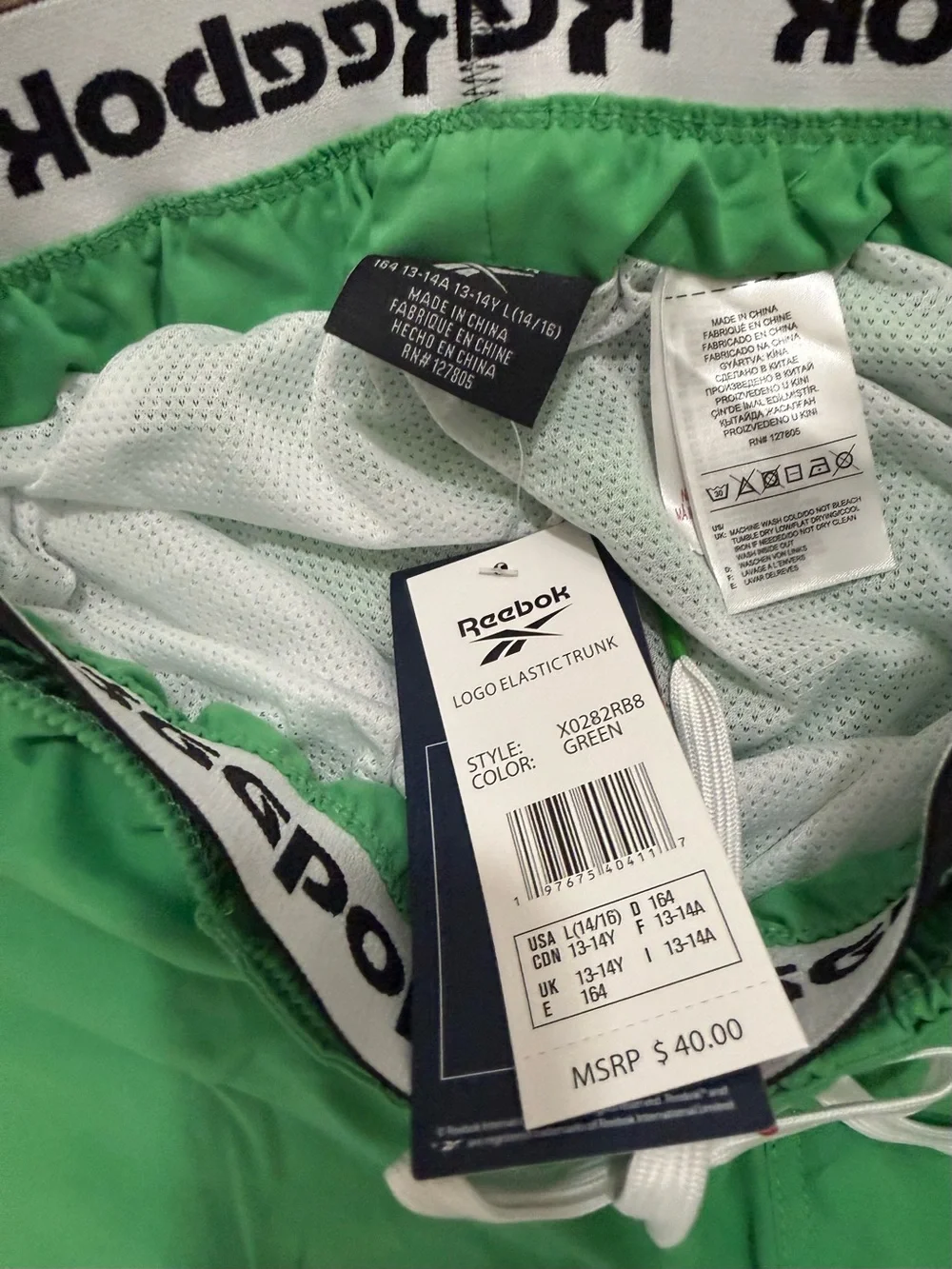 Reebok lined swim trunks size Large boys new with tags